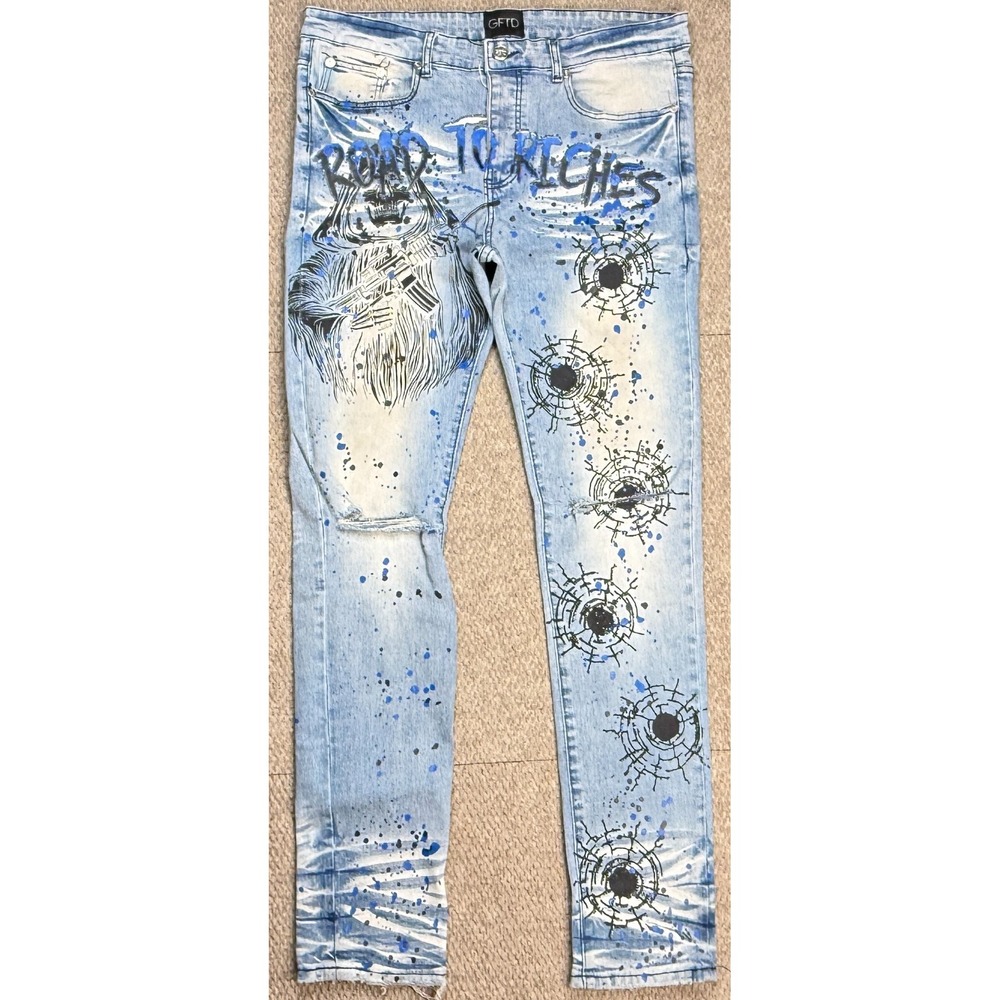 GFTD Road To Riches Paint Splatter Men's 5 Pocket Jeans Size 36
